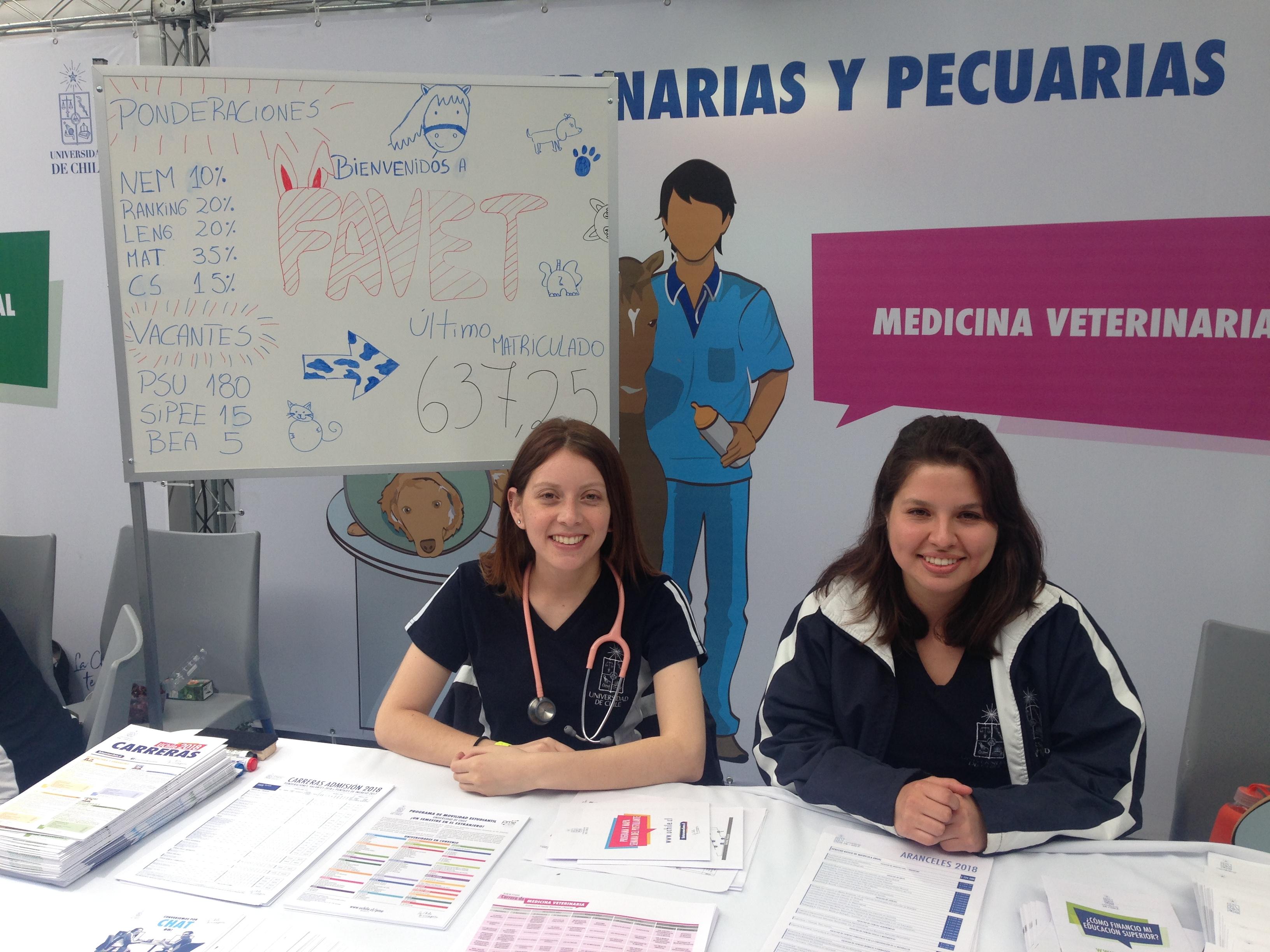 En el stand de la Facultad de Ciencias Veterinarias y Pecuarias, las monitoras Francisca Arros y Marión Plaza.