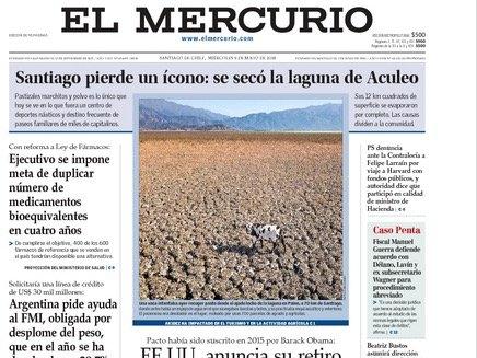Portada El Mercurio 9 de mayo de 2018. Durante la última década ha aumentado ocho veces el consumo de agua sin ningún tipo de control 