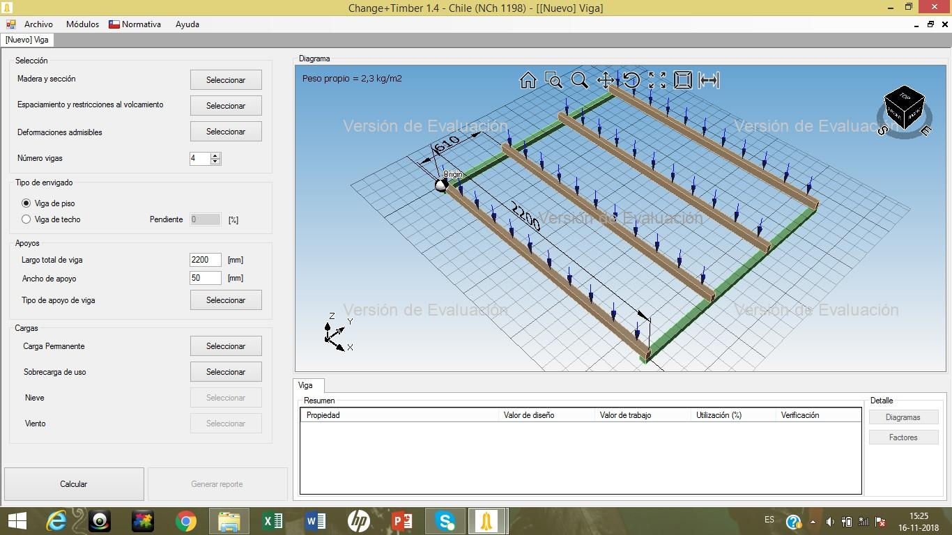 Una captura de pantalla del software C+T, herramienta desarrollada por Marcelo González, Ingeniero de la Madera titulado en la Universidad de Chile,